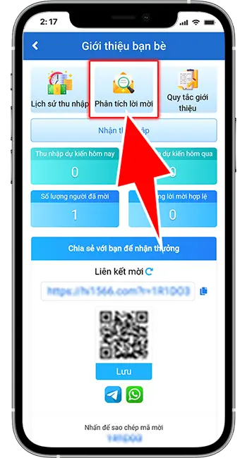 Bước 3: Xem số lượng người đã mời → chọn "Phân tích lời mời".